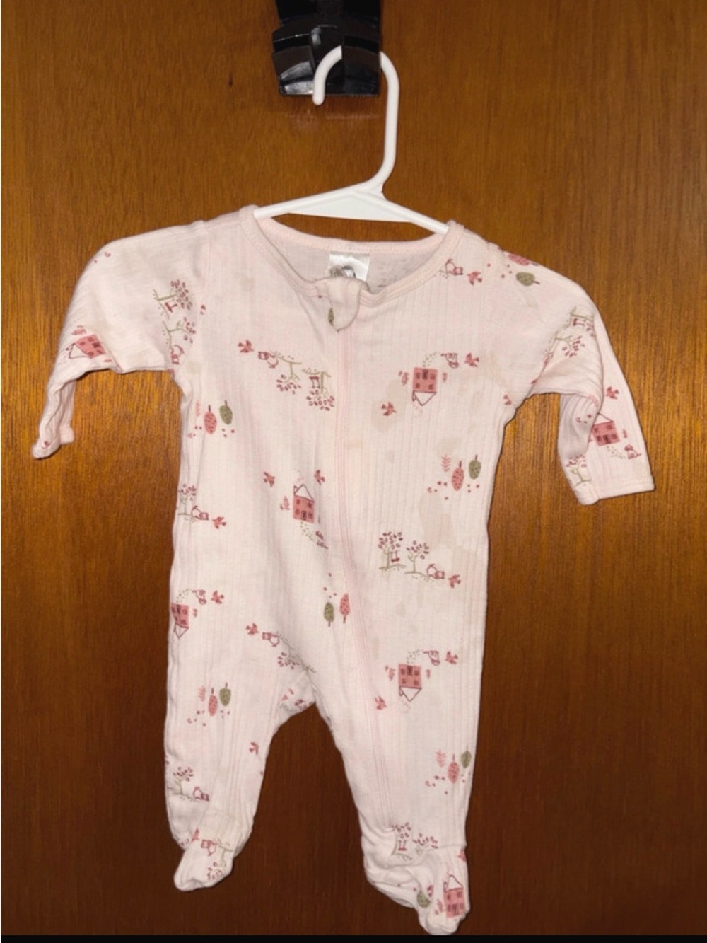 Gerber Light Pink Floral Zip Footed One-Piece